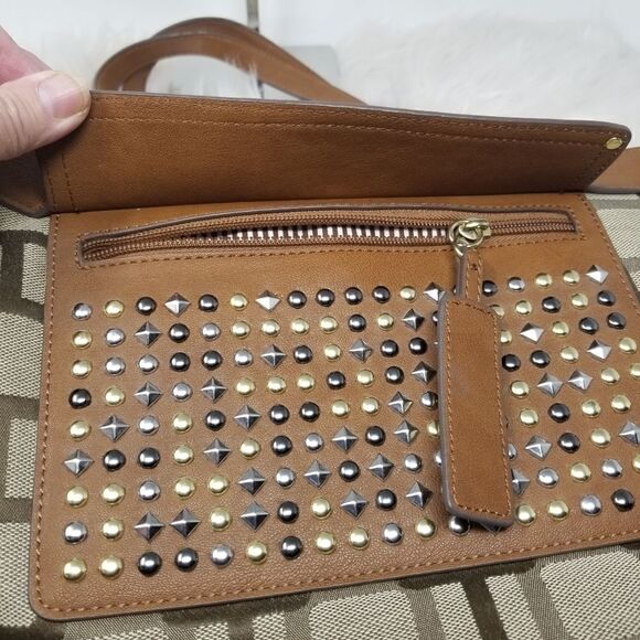 Brown With Metal Studded Nine West Shoulder Bag - Picture 4 of 11